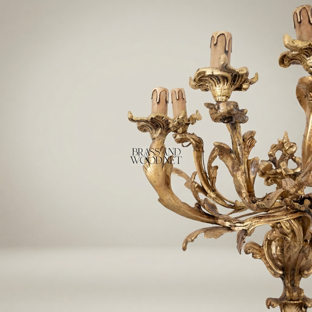 Rococo Louis XV Five-Arm Cast Brass Wall Sconce with Acanthus Scroll Branches — Antique Gold