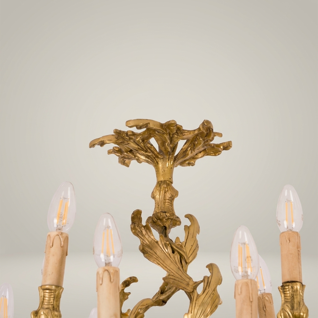 Rococo Louis XV Hand-Cast Brass Chandelier – 10-Arm Acanthus Scroll Candelabra — Antique Gold