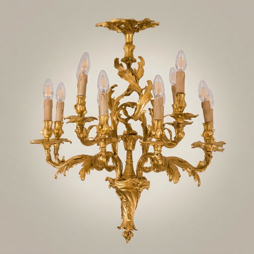 Rococo Louis XV Hand-Cast Brass Chandelier – 10-Arm Acanthus Scroll Candelabra