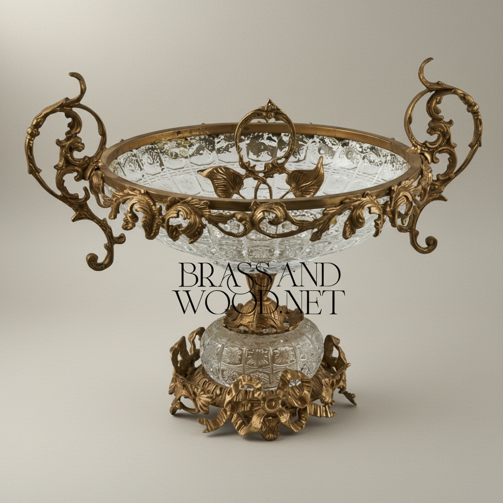 Rococo Ormolu-Mounted Cut Crystal Garniture Set — Acanthus Scroll Centrepiece & Vase Pair — Antique Gold
