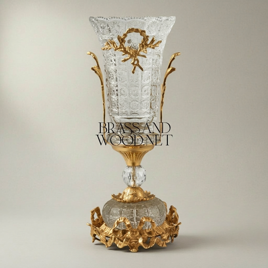 Rococo Ormolu-Mounted Cut Crystal Garniture Set — Acanthus Scroll Centrepiece & Vase Pair — Gold