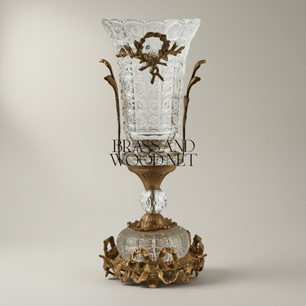 Rococo Ormolu-Mounted Cut Crystal Garniture Set — Acanthus Scroll Centrepiece & Vase Pair — Antique Gold