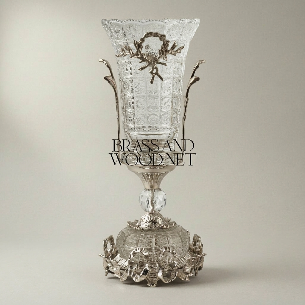 Rococo Ormolu-Mounted Cut Crystal Garniture Set — Acanthus Scroll Centrepiece & Vase Pair — Silver