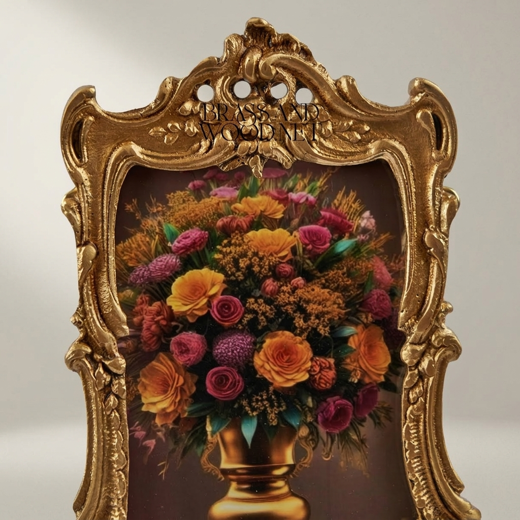 Rococo Ornate Metal Photo Frame with Cabriole Feet & Pierced Crown — Antique Gold