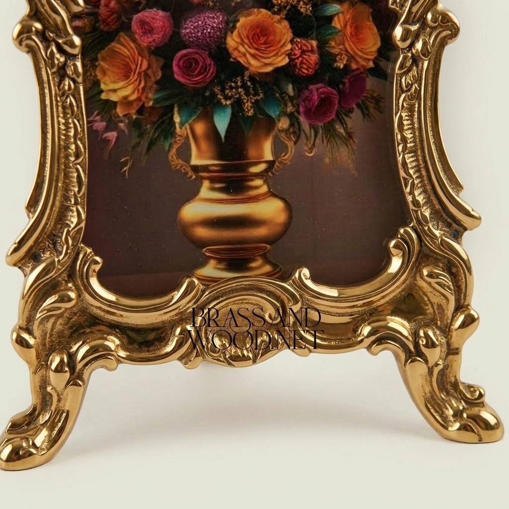 Rococo Ornate Metal Photo Frame with Cabriole Feet & Pierced Crown