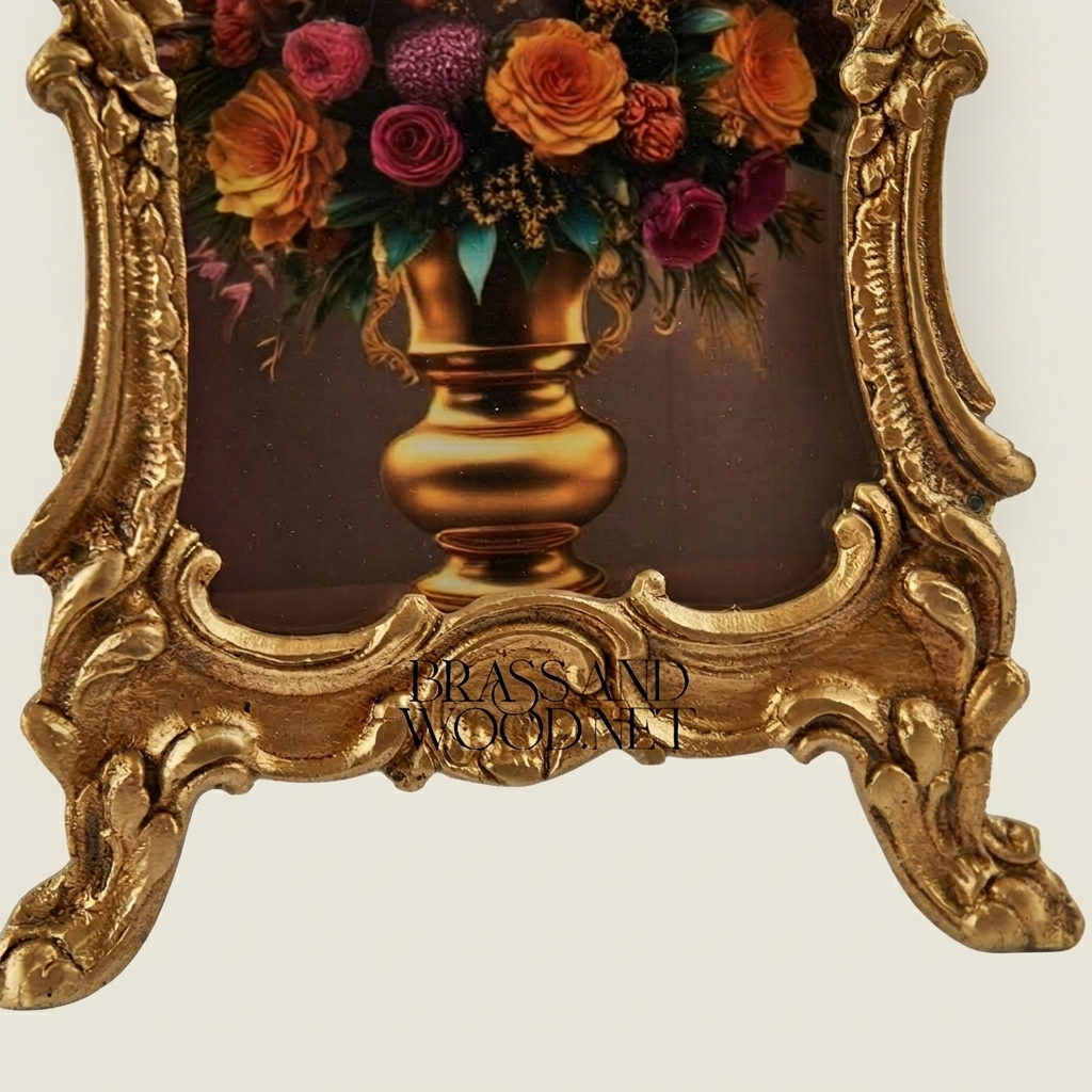 Rococo Ornate Metal Photo Frame with Cabriole Feet & Pierced Crown — Antique Gold