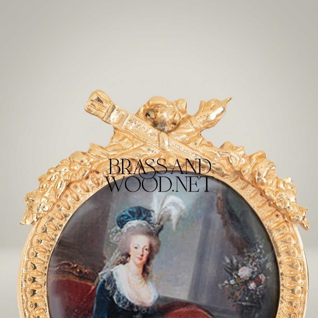 Rococo Oval Brass Photo Frame with Acanthus Crown & Ribbon Crest