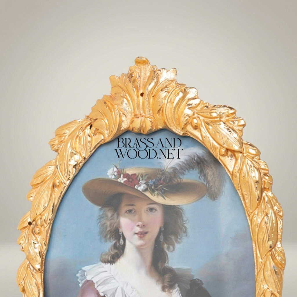 Rococo Oval Brass Photo Frame with Acanthus Crown & Scroll Base — Gold