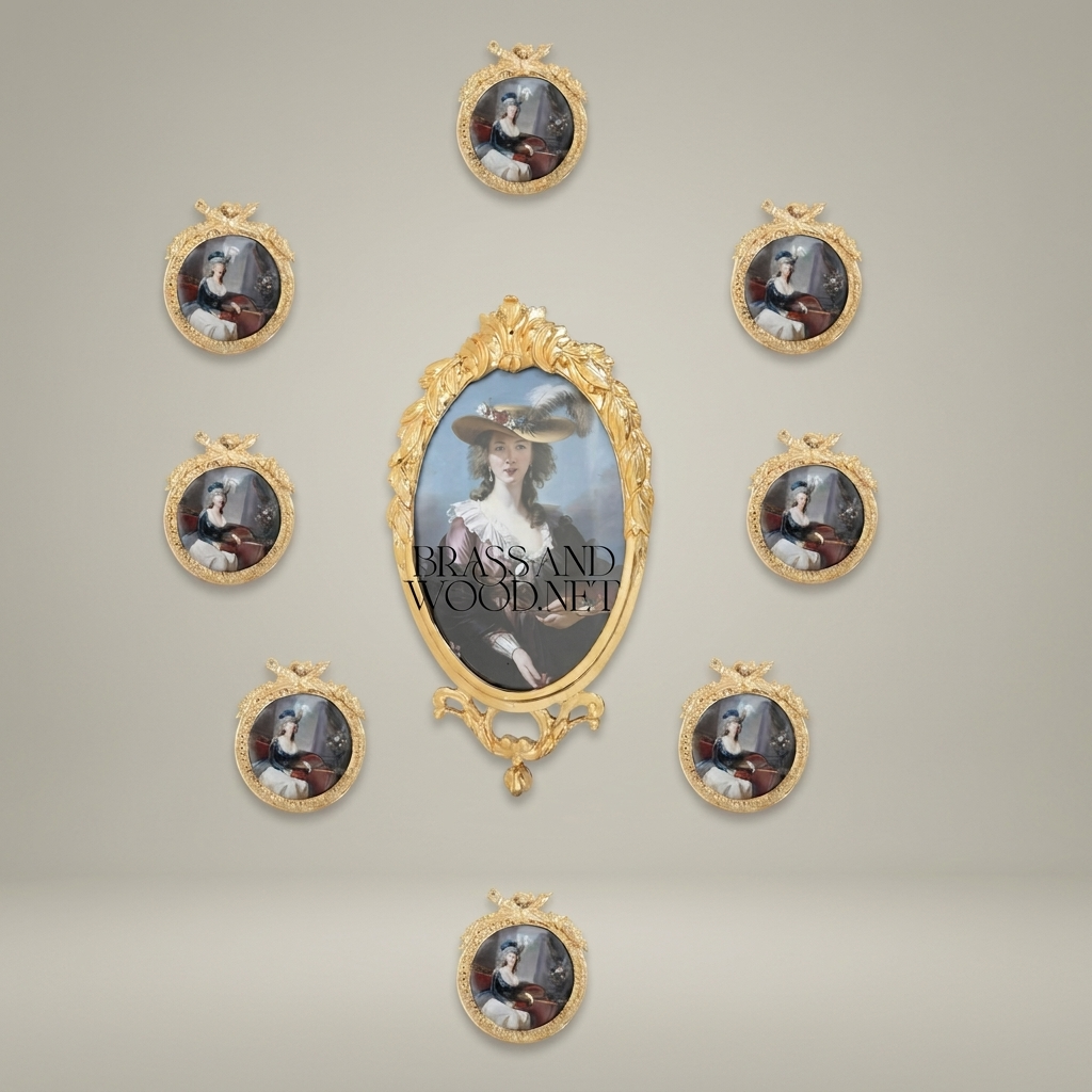 Rococo Oval Brass Photo Frame with Acanthus Crown & Ribbon Crest — Gold
