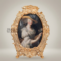 Rococo Oval Brass Photo Frame with Floral Cartouche Crest & Easel Stand — Gold