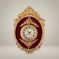 Rococo Oval Cartel Wall Clock with Crimson Velvet Panel & Floral Crest — Gold