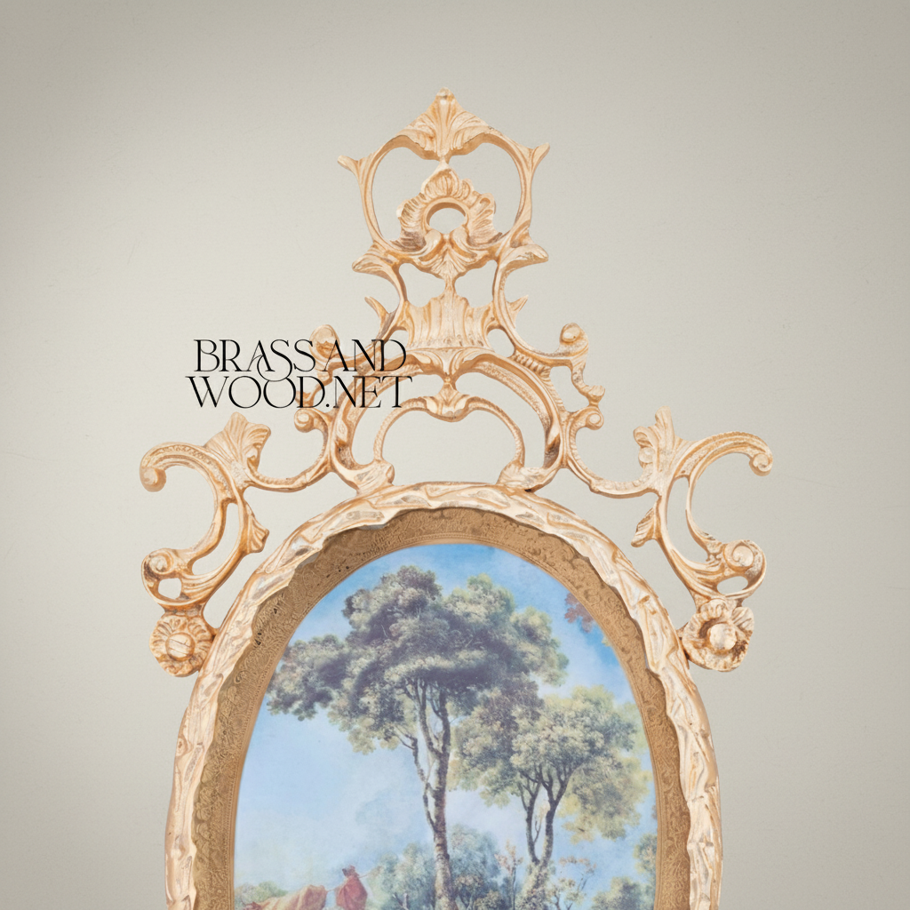 Rococo Oval Pastoral Scene Decorative Wall Plate - Scrollwork Frame — Gold