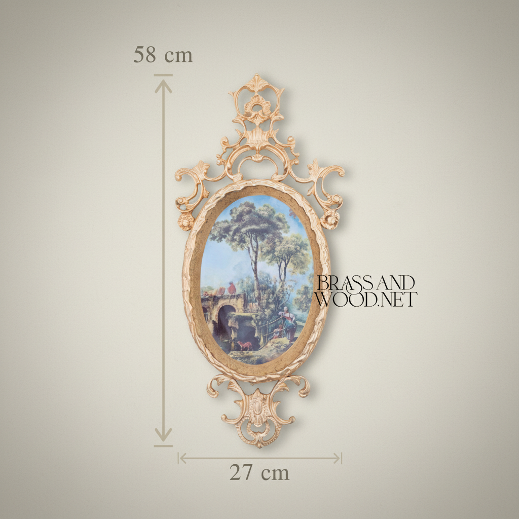 Rococo Oval Pastoral Scene Decorative Wall Plate - Scrollwork Frame — Gold