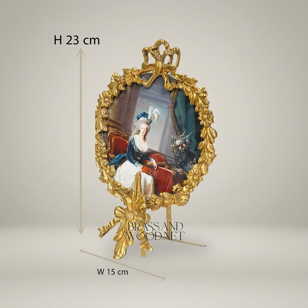 Rococo Oval Portrait Frame with Laurel Wreath & Ribbon Bow Crest — Gold