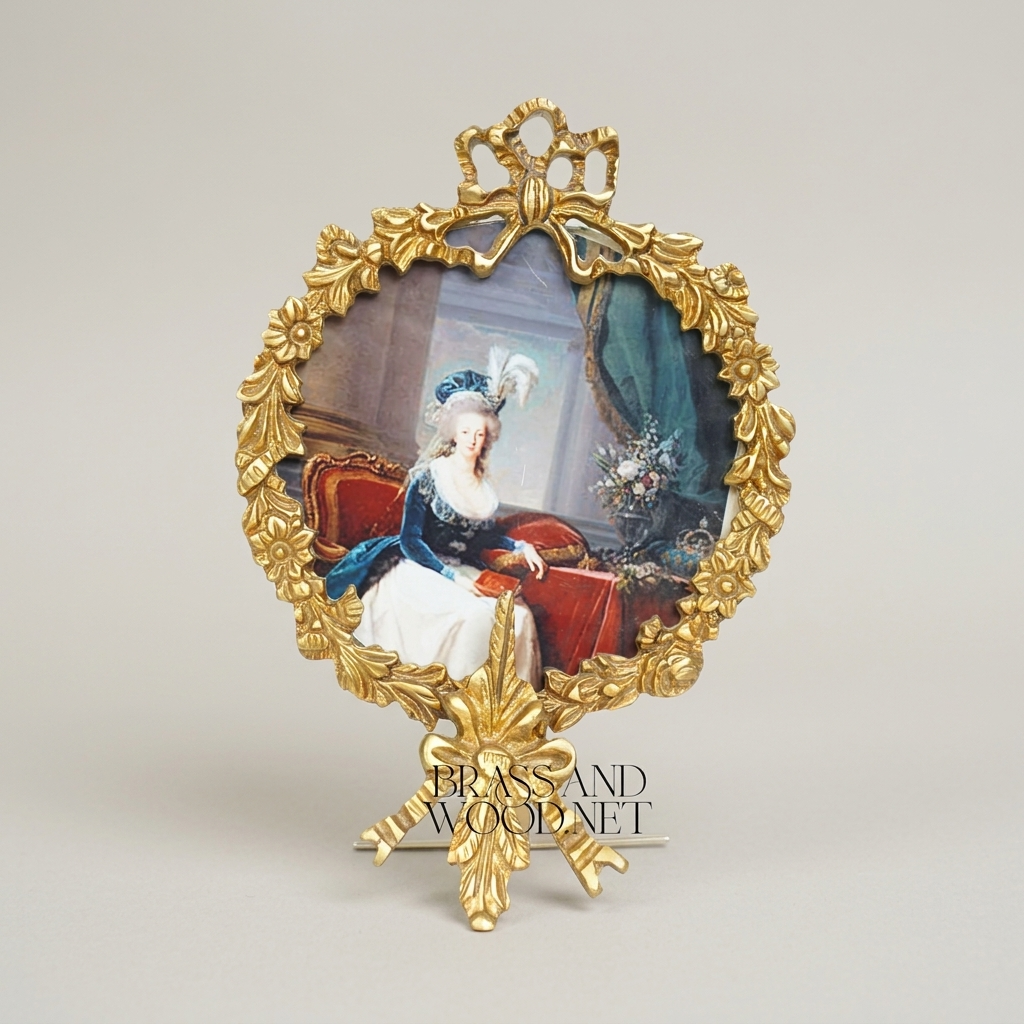 Rococo Oval Portrait Frame with Laurel Wreath & Ribbon Bow Crest — Gold