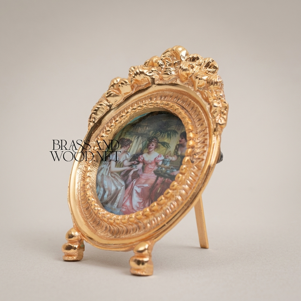 Rococo Oval & Round Miniature Portrait Frames Set of 3 with Easel Stands — Gold