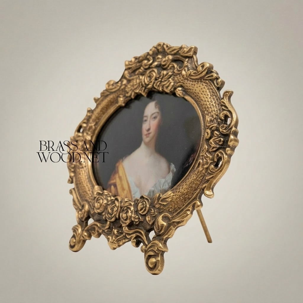 Rococo Oval & Round Miniature Portrait Frames Set of 3 with Easel Stands — Antique Gold