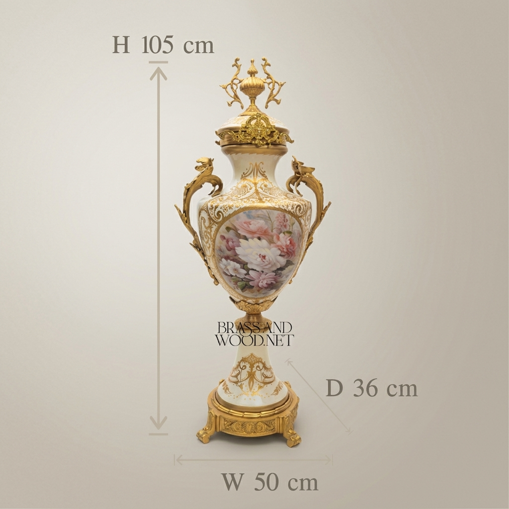 Rococo Porcelain Lidded Urn Vase with Ormolu Mounts & Hand-Painted Floral Medallion — Antique Gold