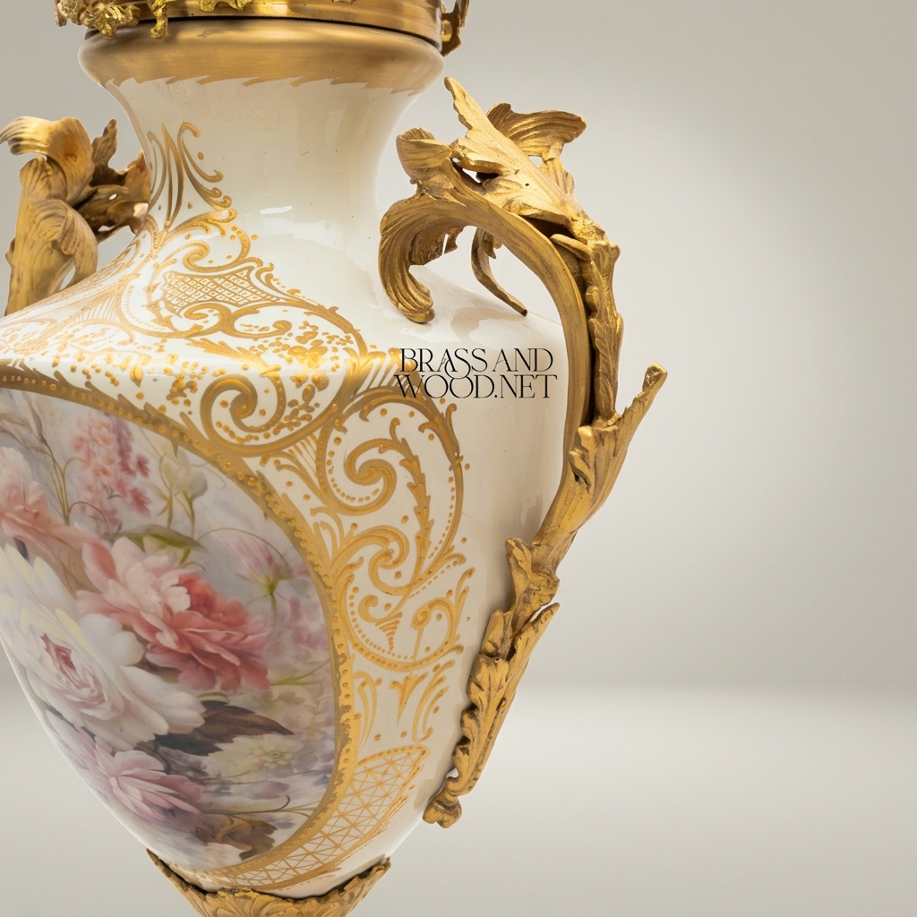 Rococo Porcelain Lidded Urn Vase with Ormolu Mounts & Hand-Painted Floral Medallion — Antique Gold