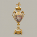 Rococo Porcelain Lidded Urn Vase with Ormolu Mounts & Hand-Painted Floral Medallion — Gold