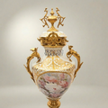 Rococo Porcelain Lidded Urn Vase with Ormolu Mounts & Hand-Painted Floral Medallion — Gold