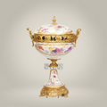 Rococo Porcelain & Brass Lidded Compote Urn – Hand-Painted Floral on Pedestal — Gold