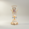 Rococo Porcelain & Brass Vase and Centerpiece Bowl Set – Hand-Painted Floral Cartouche — Gold