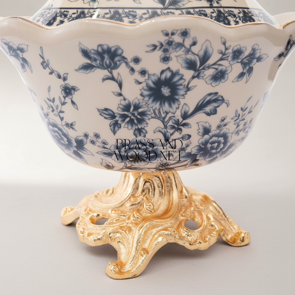 Rococo Porcelain Lidded Bonbonniere with Gilt Bird Finial & Floral Chinoiserie — Gold