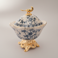 Rococo Porcelain Lidded Bonbonniere with Gilt Bird Finial & Floral Chinoiserie — Gold