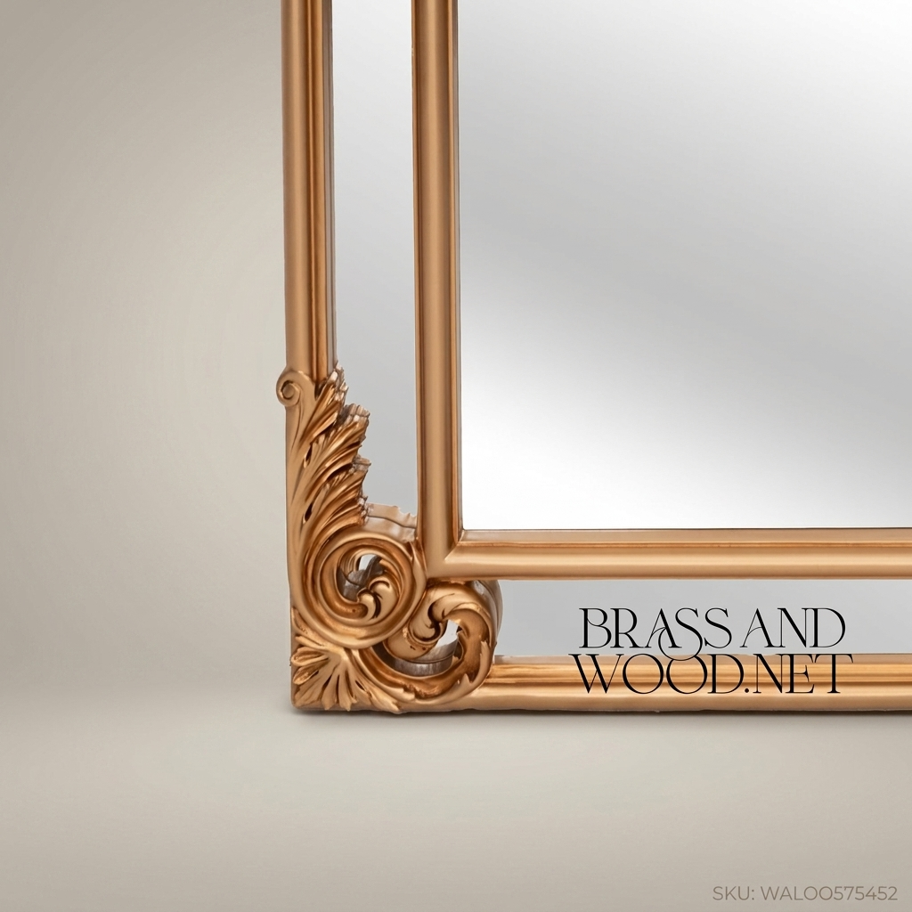 Rococo Revival Gilded Floor Mirror – Arched Crest & Acanthus Corner Mounts 205×100cm