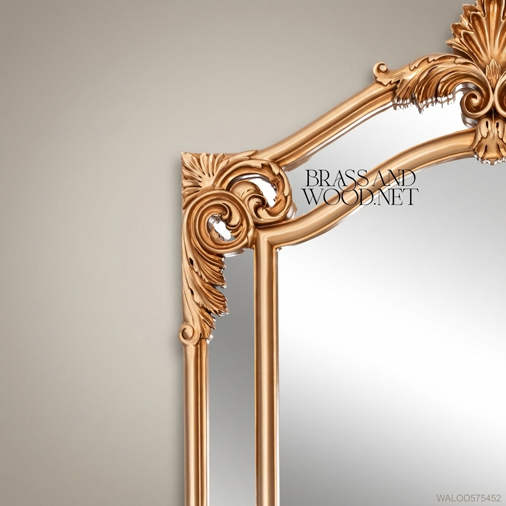 Rococo Revival Gilded Floor Mirror – Arched Crest & Acanthus Corner Mounts 205×100cm