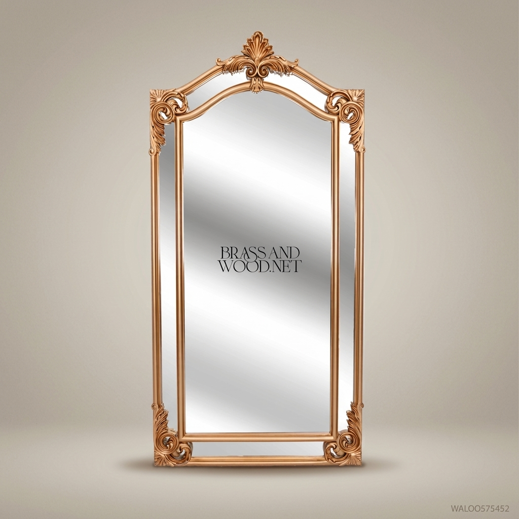 Rococo Revival Gilded Floor Mirror – Arched Crest & Acanthus Corner Mounts 205×100cm