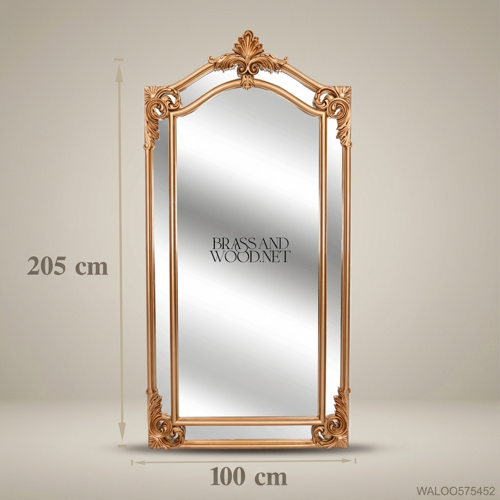 Rococo Revival Gilded Floor Mirror – Arched Crest & Acanthus Corner Mounts 205×100cm