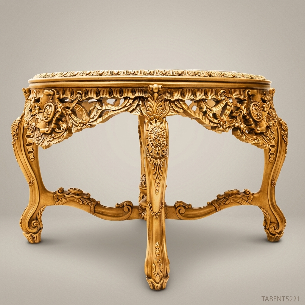 Rococo Revival Gilded Round Center Table with Nero Marquina Marble Top