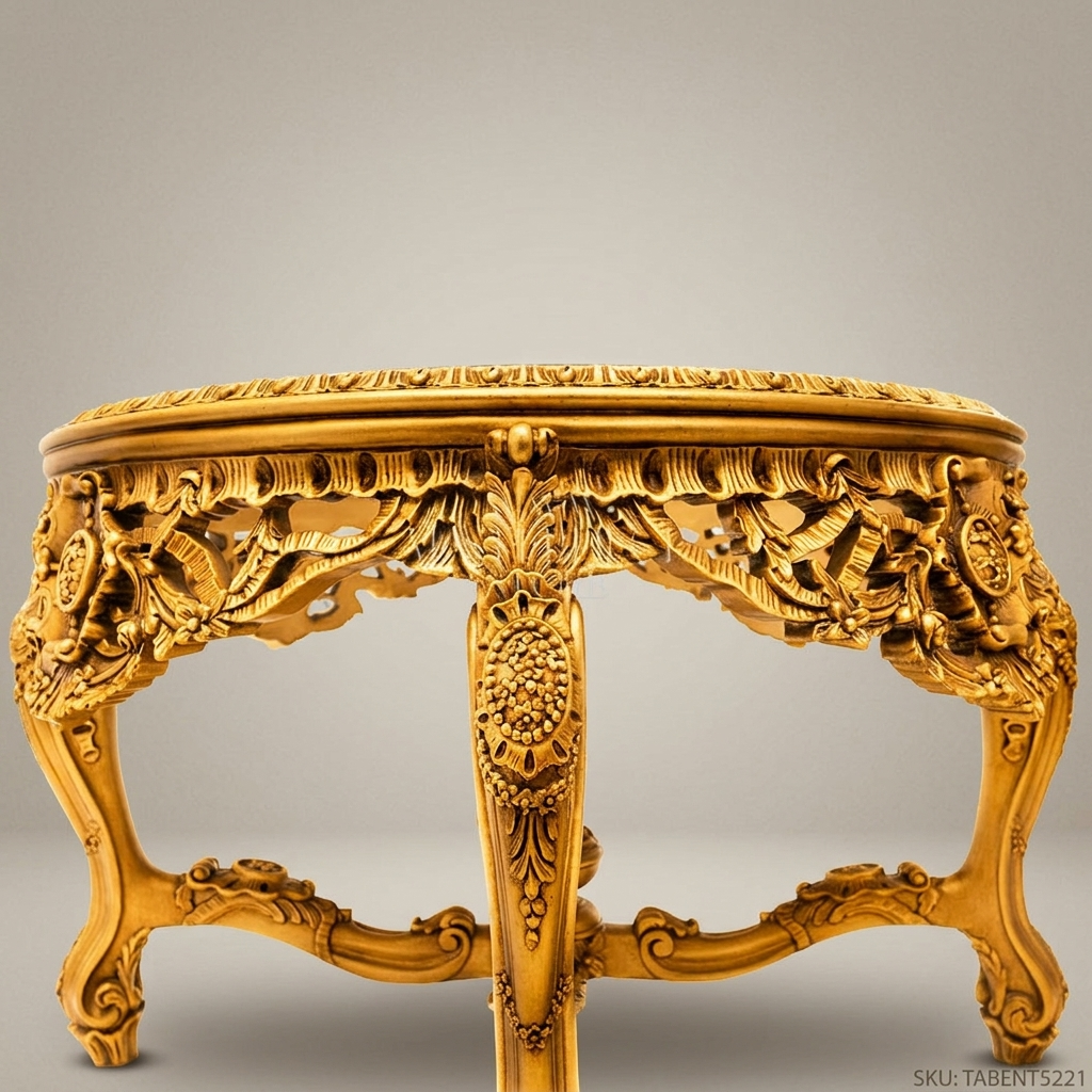 Rococo Revival Gilded Round Center Table with Nero Marquina Marble Top