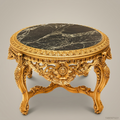 Rococo Revival Gilded Round Center Table with Nero Marquina Marble Top