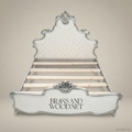 Rococo Revival Silver-Leaf Carved Super King Bed with Damask Upholstered Headboard