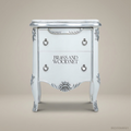 Rococo Revival Silver-Leafed Nightstand with Marble Top & Velvet-Lined Drawers