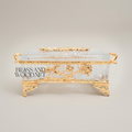 Rococo Rose-Relief Crystal Tissue Box Holder with Ornate Metal Frame — Gold