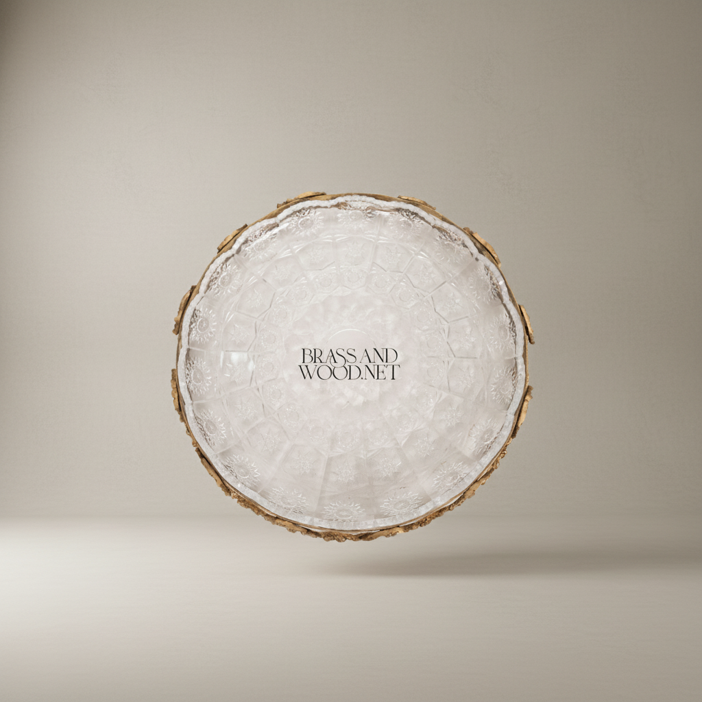Rococo Round Cut-Glass Dish with Floral Brass Garland Frame — Antique Gold