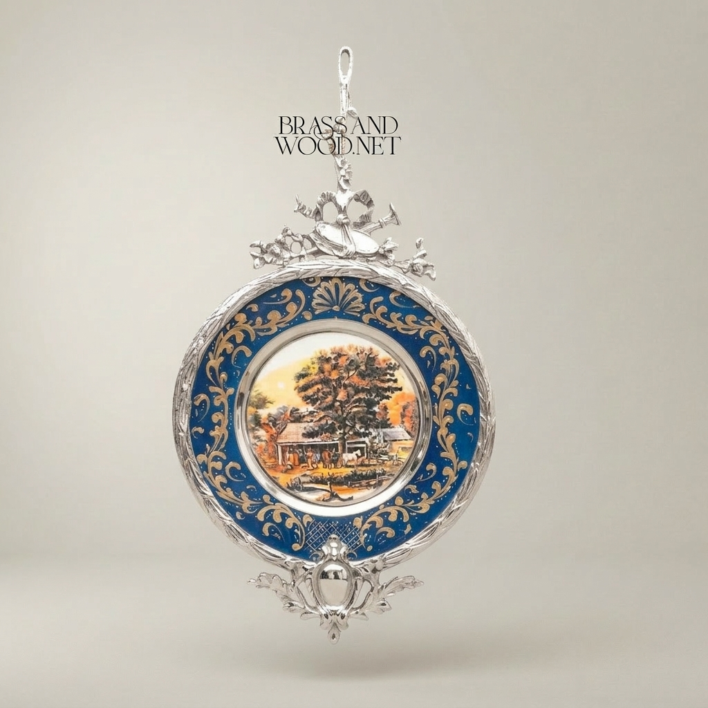 Rococo Scenic Porcelain Wall Plate with Gilt Bronze Acanthus Mount — Silver