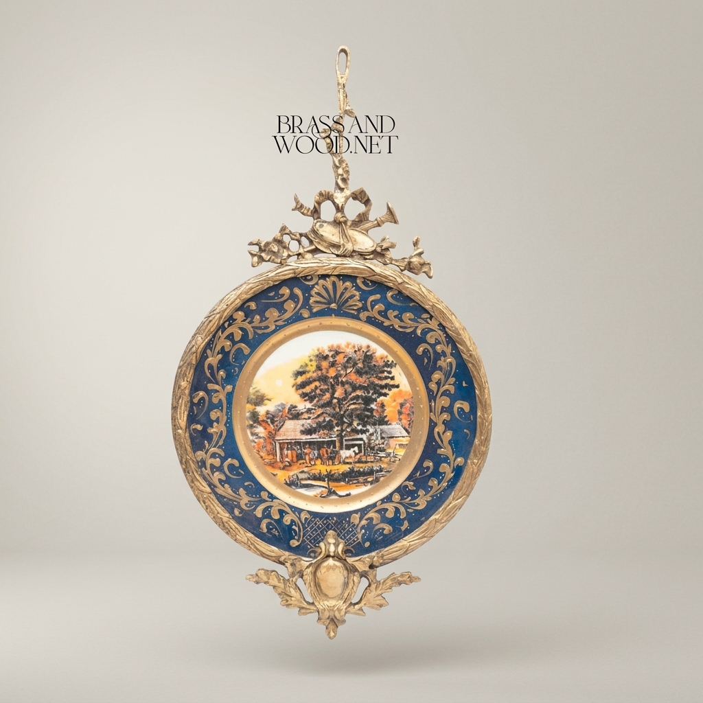 Rococo Scenic Porcelain Wall Plate with Gilt Bronze Acanthus Mount — Antique Gold