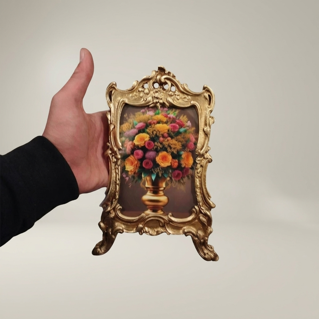Rococo Scroll & Rocaille Easel Picture Frame with Claw Feet — Antique Gold