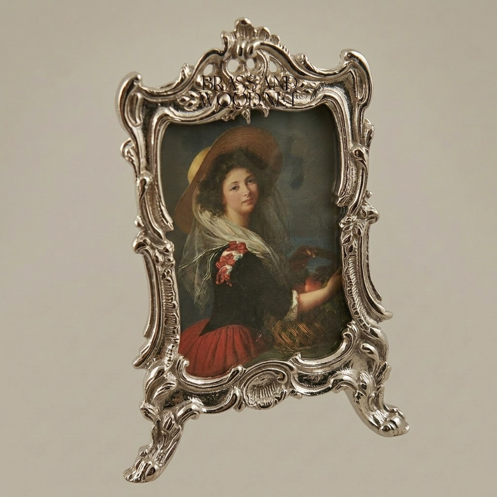 Rococo Scroll & Rocaille Easel Picture Frame with Claw Feet — Silver