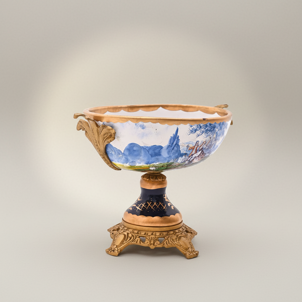 Rococo Sèvres-Style Ceramic & Brass Vase Garniture Set – Hand-Painted Pastoral Scenes — Antique Gold
