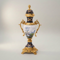 Rococo Sèvres-Style Ceramic & Brass Vase Garniture Set – Hand-Painted Pastoral Scenes — Gold