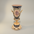 Rococo Sèvres-Style Navy Blue Ceramic Urn Vase with Floral Cartouche & Pierced Gilt Base — Gold