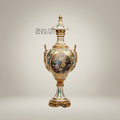 Rococo Sèvres-Style Lidded Ceramic Urn Vase with Hand-Painted Floral Medallion & Brass Mounts — Gold