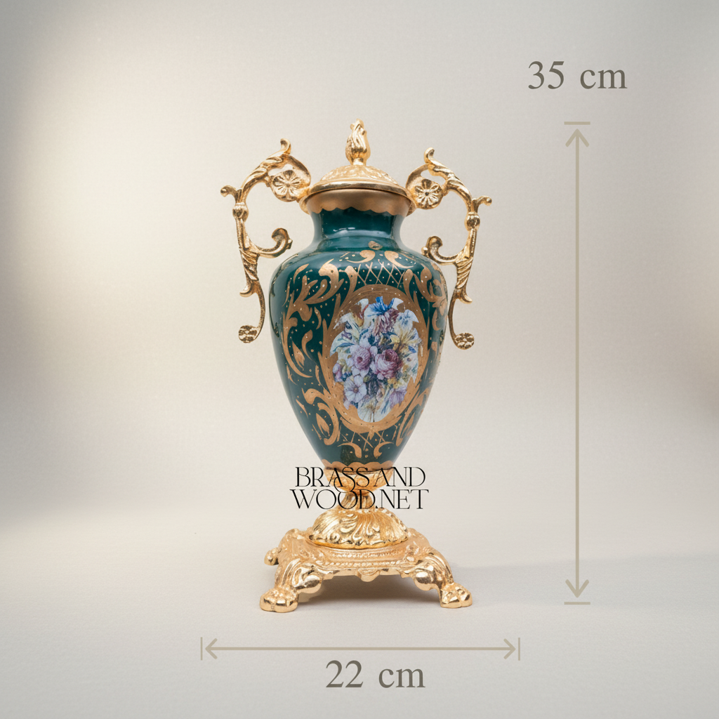 Rococo Sèvres-Style Porcelain & Gilt Brass 3-Piece Garniture Set — Floral Medallion Urns & Display Plate