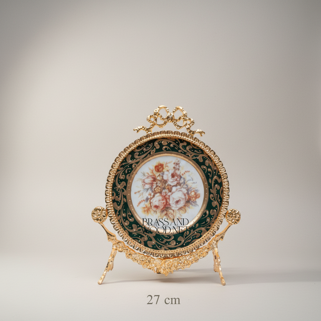 Rococo Sèvres-Style Porcelain & Gilt Brass 3-Piece Garniture Set — Floral Medallion Urns & Display Plate — Gold
